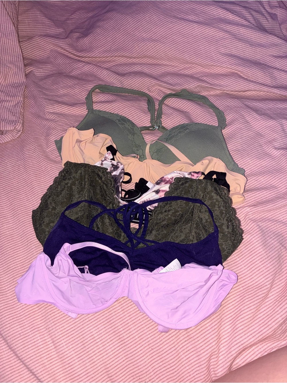 aerie Bralette Bundle in Olive, Pink, Purple & Lilac (AERIE, LA SENZA, ARDENE)
